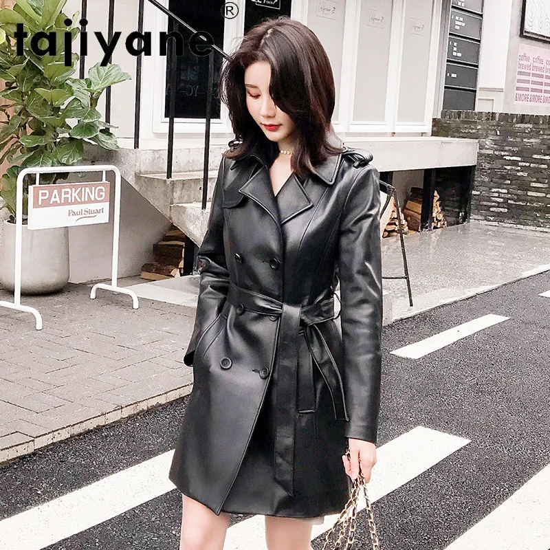 

Tajiyane 100% Sheepskin Coat 2021 Autumn Women's Genuine Leather Jacket with Belt Fashion Korean Clothing Casaco Feminino Gmm755