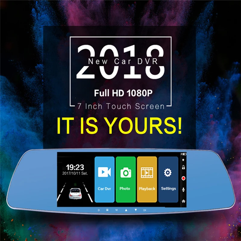 Full HD 1080P Автомобильный видеорегистратор, видеорегистратор, авто 4,3, 7 дюймов, зеркало заднего вида, цифровой видеорегистратор, двойной объектив, камера заднего вида