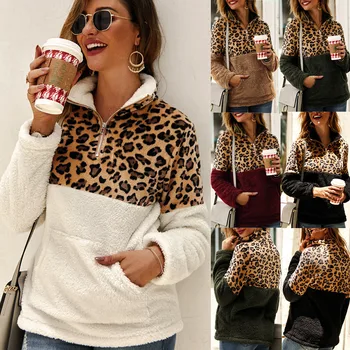 

women sweetshirt Fashion simple original design popular fall winter new long sleeve leopard print splicing