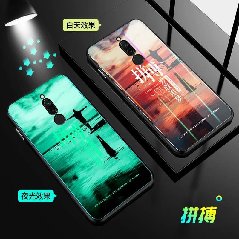 C Светящийся чехол для телефона Xiaomi Redmi 8, чехол 6,22 дюйма, светящаяся задняя крышка из закаленного стекла для Xiaomi Redmi 8, силиконовый чехол - Цвет: C