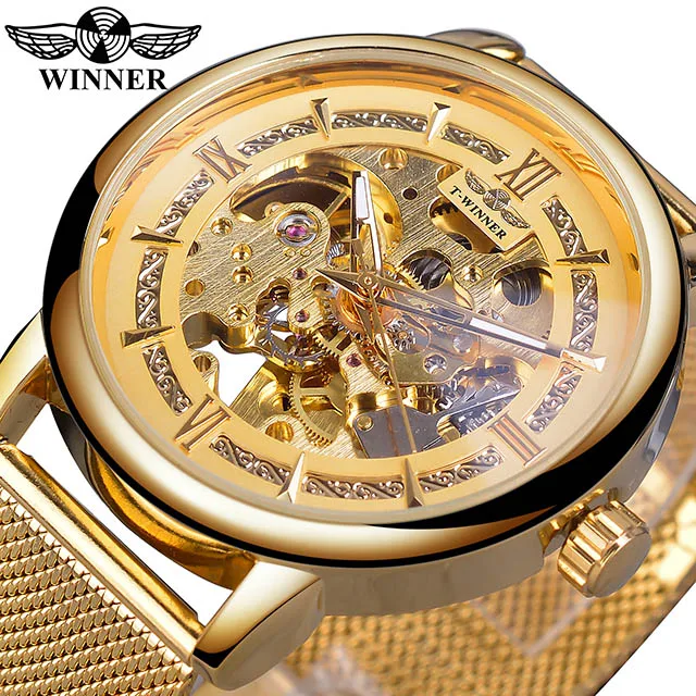 GMT1130-5 Winner модные серебряные механические часы Автоматические Мужские скелетные сетки Группа стимпанк прозрачные Спортивные наручные часы из нержавеющей стали - Цвет: GMT1130-5