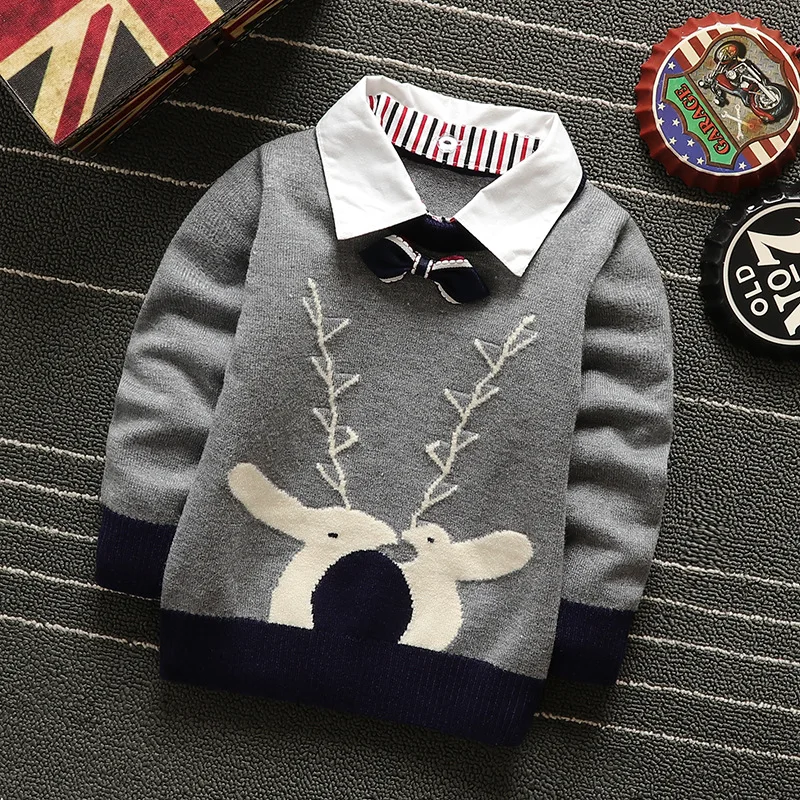 

Two-Piece Head Fake BOY'S plus Velvet Sweater Cartoon Animation Sweater Male Baby Cotton Knitwear Sweater Cashmere Wool Blended
