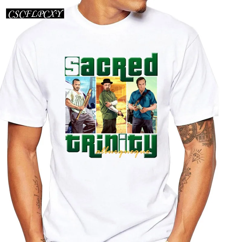 

Cheapest Sacred Trinity Heisenberg Pinkman Goodman cartoon printed men t shrit Breaking Bad retro fashion tops novelty funny tee