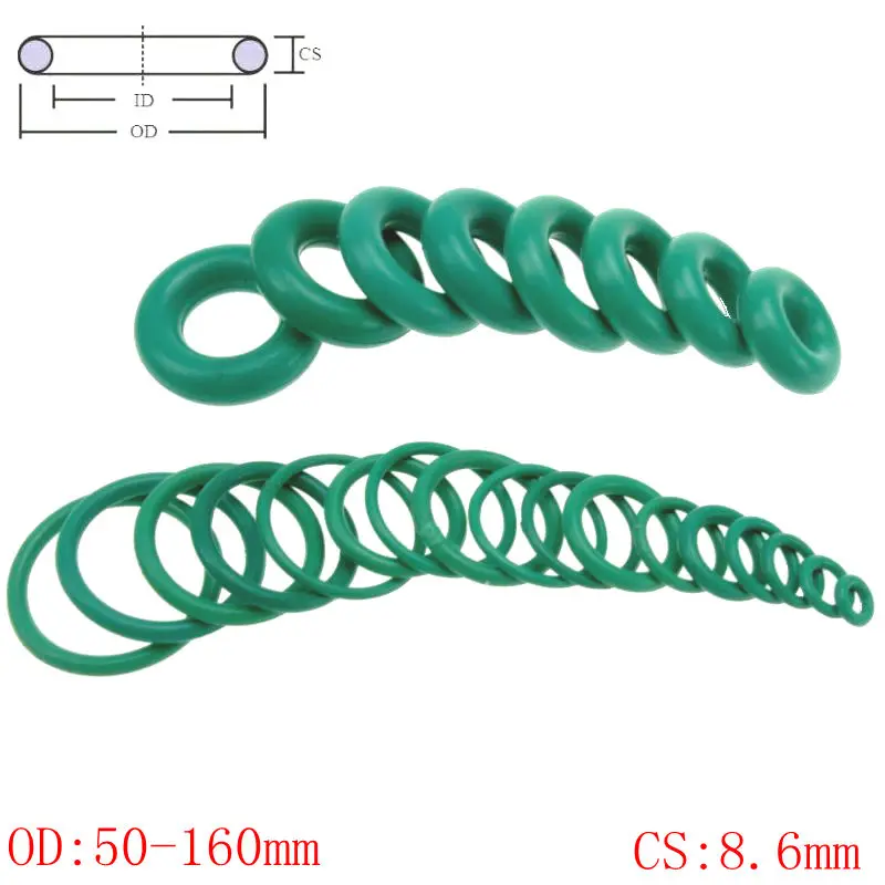 

CS 8.6mm OD50-155mm Green FKM Fluorine Rubber O Ring O-Ring Oil Sealing Gasket