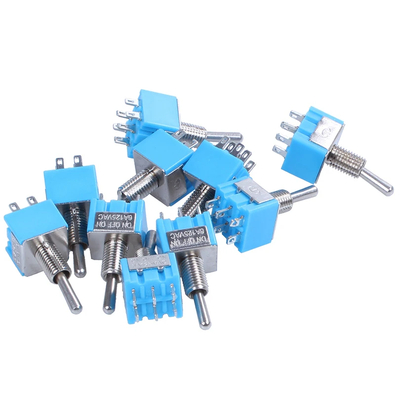 

Hot Sale 10Pcs AC 125V 6A ON-OFF-ON DPDT Latching Mini Toggle Switch Blue 6mm