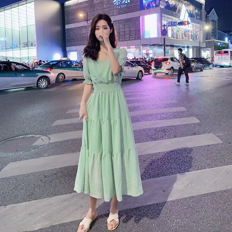 

Very Fairy of Non-mainstream Dress Women's Summer 2019 New Style Fashion Small Fresh Skirt Waist Hugging V-neck A- line Long Ski