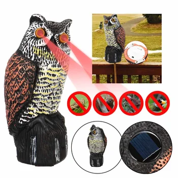 

Outdoor Hunting Plastic Fake Owl Solar Glowing Eyes Sounds-making Decoy Protection Repellent Garden Pest Scarer for Garden Yard