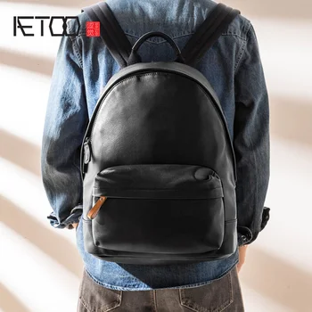 

AETOO Trendy leather backpack, men's fashion casual large-capacity backpack, first layer leather travel computer bag