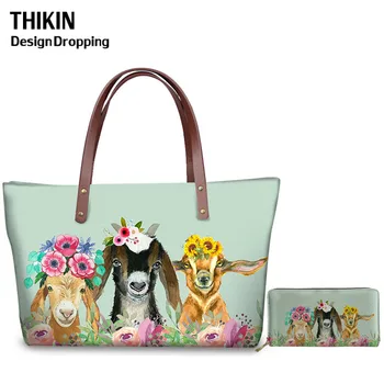 

THIKIN Happy Weekender Women Shoulder Bags Goat Flowery Print Large Travel Tote Bag for Youth Girls Hand Bag Durable Shopper Bag