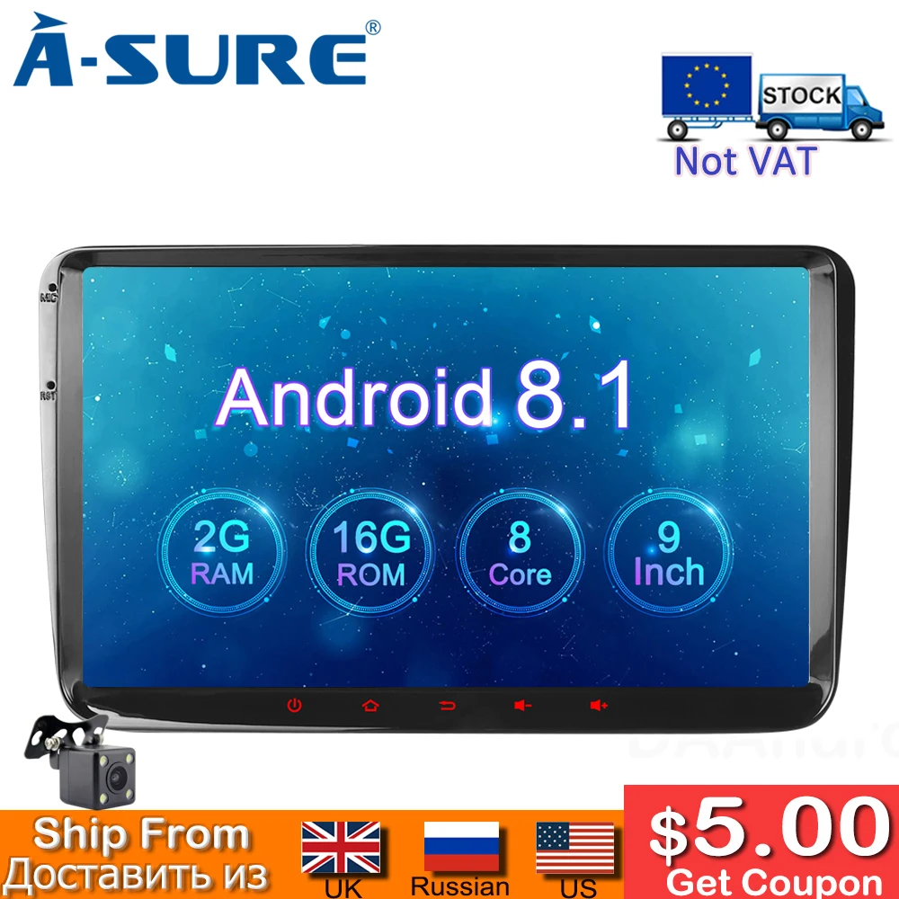 

A-Sure 9'' Octa Core Android 8.1 Universal Auto Radio GPS Navigation For Volkswagen VW Tiguan Polo Golf 5 6 Passat Seat Skoda