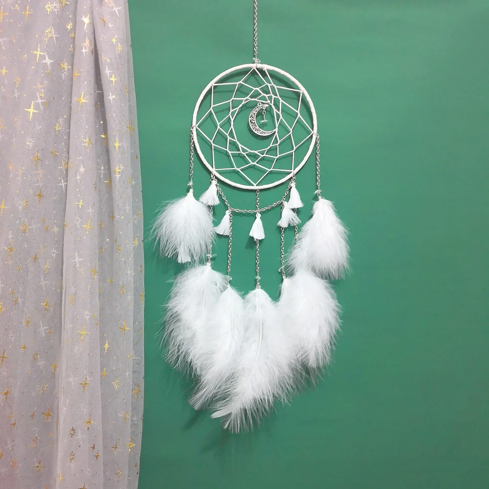 Ins популярный стиль DIY Ловец снов Луна и мягкие перья хороший подарок для украшения для комнаты девочки Ловец снов розовый