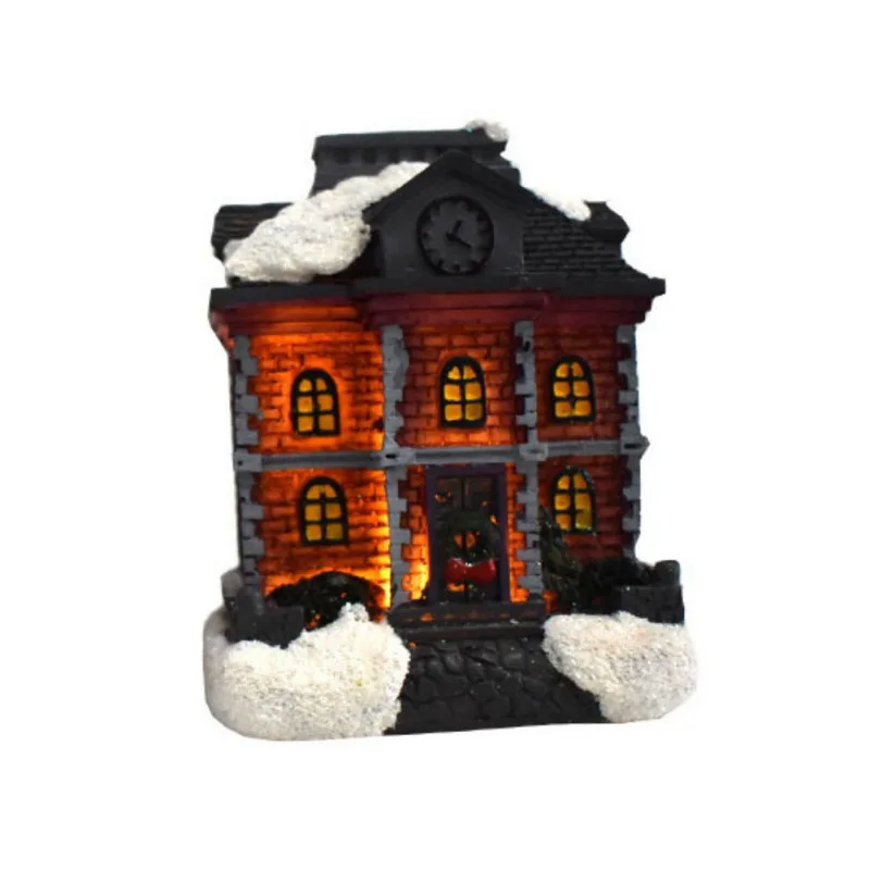 Christmas Scene Village Houses Luminous House LED Resin Toys Glow in the dark Figurines Decorations - Цвет: B