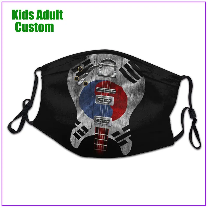 kids Men Women Korea Guitar Body Flag Graphic Print Art face mask reusable shield virus protection washable cloth custom designs | Красота и