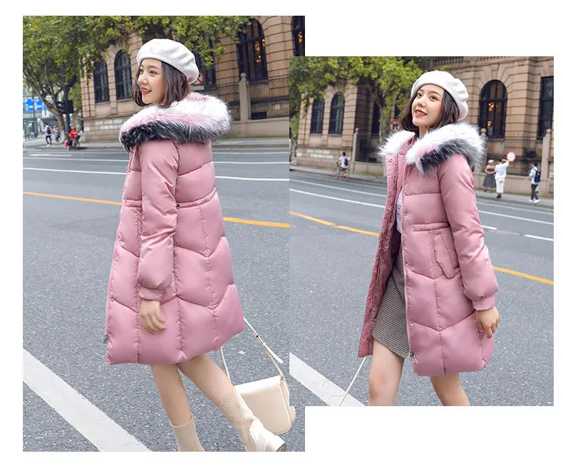warm thicken winter coat winter jacket women fur collar hooded down jacket cotton padded long snow wear parka women sz118