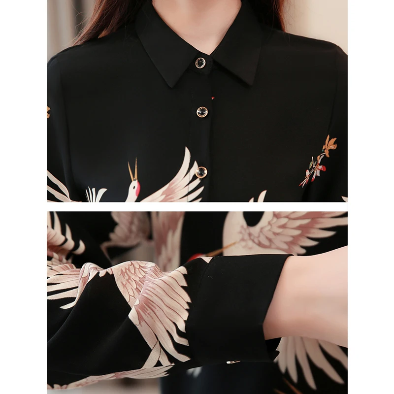 New Autumn and Winter Clothes Women Long Sleeve Plus Size Printed Blouse Women OL Vintage Cardigan Shirt Female 7662 50