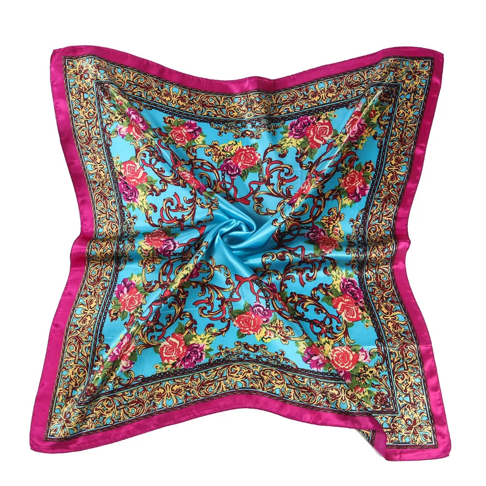 Новинка, Модный женский квадратный шарф с цветочным принтом, шаль, шелковый шарф, модные женские шарфы, бандана#924