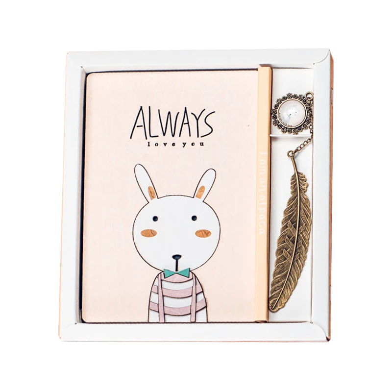A5 A6 A7 Notebook Set Cute Cartoon Wood Art Cover Bullet Journal With Crystal Bookmark For Girls Writing School Stationery Gift