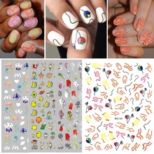 1 лист 3D наклейки для ногтей самоклеющиеся клейкий трансферный Наклейки Смешанные узоры дизайн ногтей украшения для ногтей