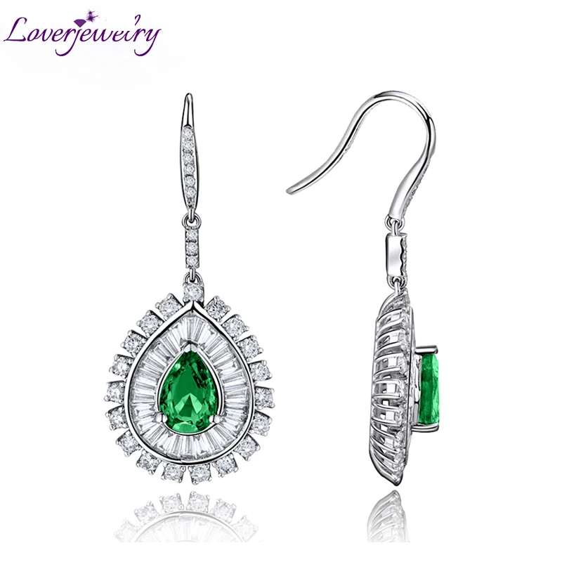 Emerald Earrings LOVERJEWELRY серьги в виде капель для Для женщин Груша 5x7 мм изумруд Подвесные серьги с бриллиантами реального из белого золота 18 карат женские вечерние ювелирные изделия - Цвет камня: Emerald Earrings