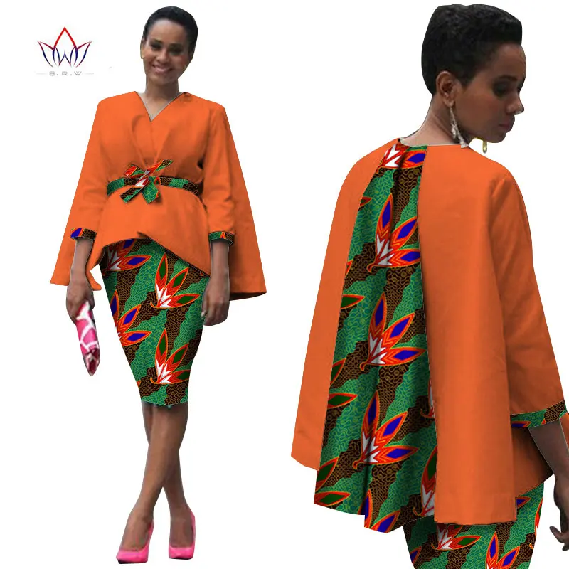 Африканский стиль, женская африканская одежда, комплект из двух предметов, платье, костюм для женщин, топы, куртка и юбка с принтом, Bazin Riche, одежда WY809 - Цвет: 6