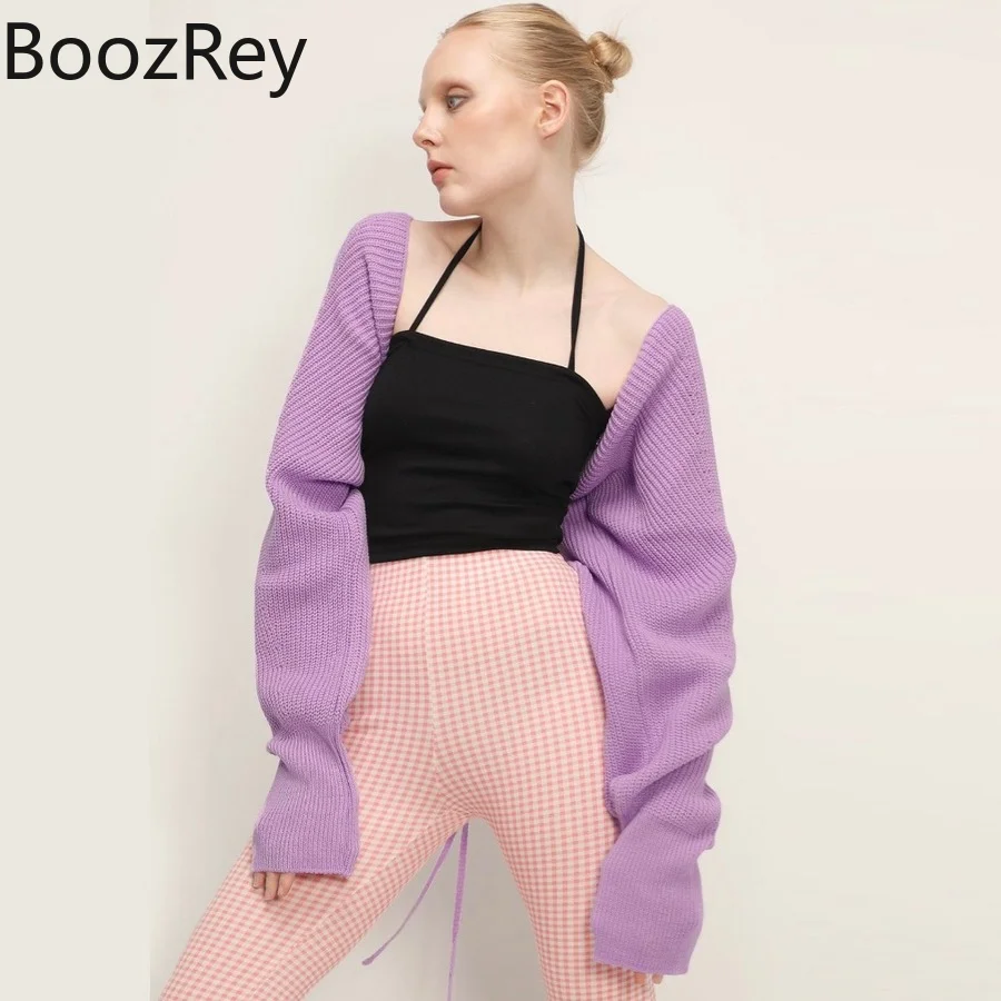 

BoozRey Women Short Knit Cardigan Sweater V-neck Solid Drawstring Halter Top Loose Street Jacket Cardigans Winter Clothes Women