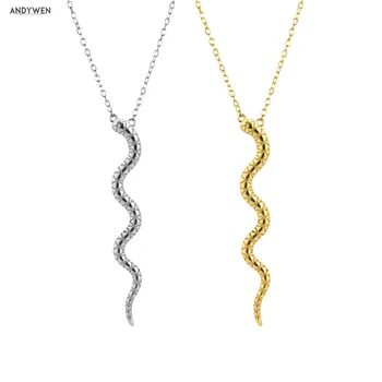 

ANDYWEN 925 Sterling Silver Gold Snake Pendant Women Luxury Long Chain Animal Special Rock Punk Jewelry European Statement