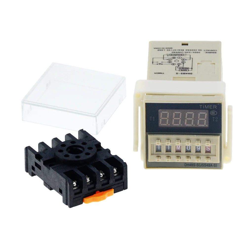 

DH48S-S 0.1s-990h AC 110V 220V DC 12V 24V Repeat Cycle SPDT Programmable Timer Time Switch Relay with Socket Base DH48S Din Rail