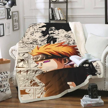 

Anime Naruto Funny Character Blanket 3D Print Sherpa Blanket on Bed Home Textiles Dreamlike Style 02
