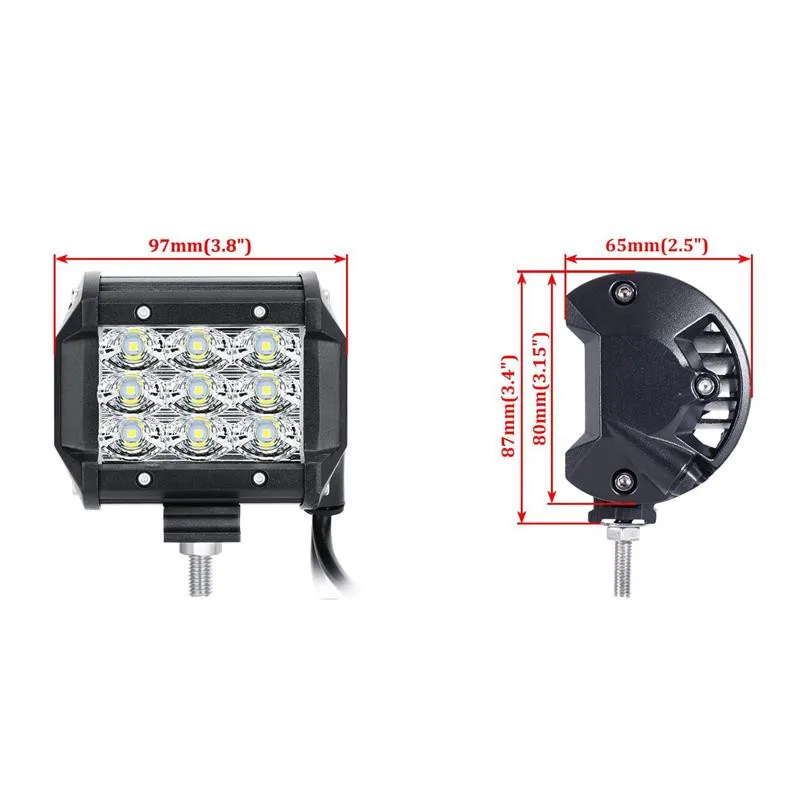 Комплект из 2 предметов, 4 дюймовые 36 Вт 3 ряда заливающий луч/точечный луч светодиодный рабочий светильник внедорожный светодиодный фар дальнего света 12v 24v для грузовиков, внедорожников, квадроциклов, наводненных 4x4 4WD светодиодный автомобильный светильник