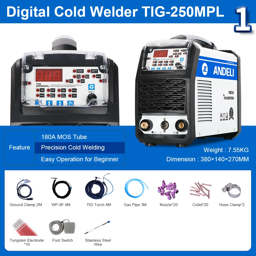 ANDELI TIG-250MPL MOS Tube Multifunctional TIG Welding Machine with Hot/Cold/TIG Pulse Cold Welding Machine hot stapler plastic welder Welding Equipment