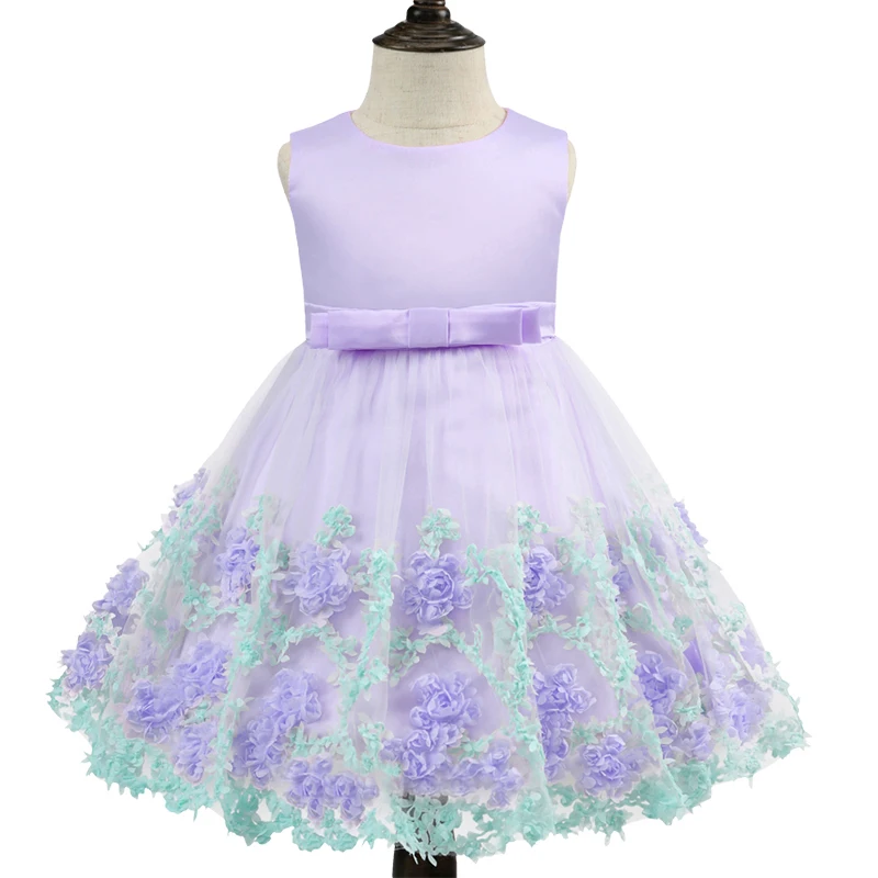 Вечерние платья без рукавов с бантом; элегантные свадебные платья принцессы с цветочным принтом для маленьких девочек; детское рождественское бальное платье; одежда - Color: Purple