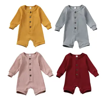 

0-24 Month Unisex Baby Clothes Newborn Baby Boy Jumpsuit Soft Knitted Romper Ribbed Solid Jumpsuit Long Sleeve Baby Girls Romper