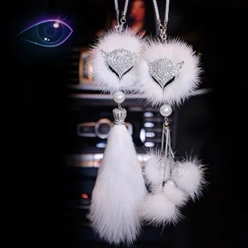 

Car fox head pendant car rearview mirror with diamond sable pendant to protect safety car pendant car pendant Creative gifts