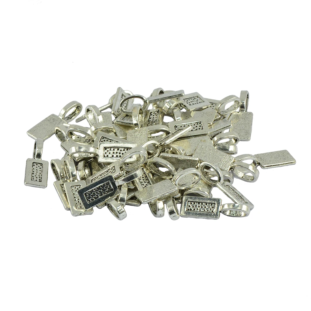 50 Pieces/ Lot Vintage Blank Bezel Rectangle Glue On Bails Pendant Cabochon DIY Crafts Findings