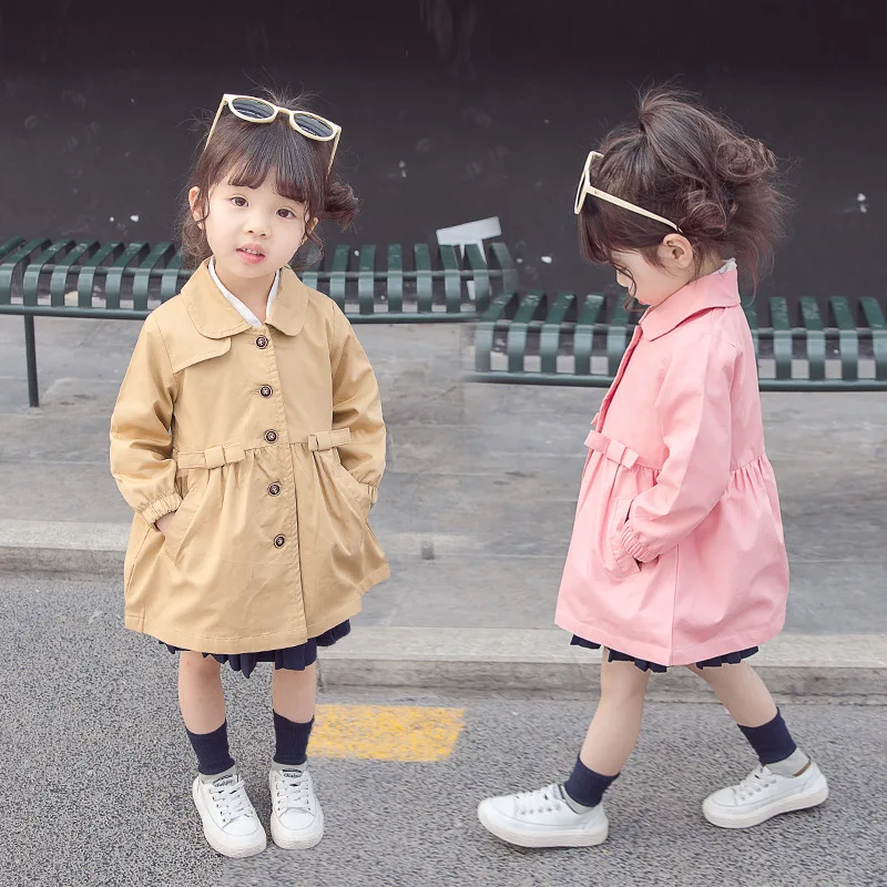 Special New Autumn Bow Jacket Korean Version Baby Girl Windbreaker Fashion Single Breasted Children Clothing Trench Coat