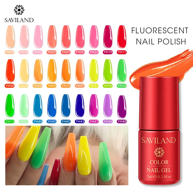 

Saviland Fluorescence Neon Gel Nail Polish 7ml Summer Series Colorful Gel Varnish UV LED Soak Off Design Nail Art Polish Lacquer