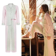 Style Pajamas Women's Autumn Long Sleeve Ice Silk Stitching Home Wear Spring and Autumn New Digital Printing Suit Thin