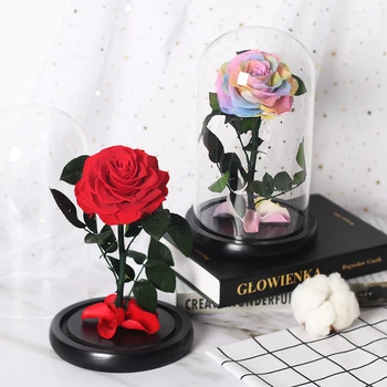 

Beauty And The Beast Rose Flower In Glass Dome Home Decoration For Valentines's Day Mother's Day Gifts Artificial Flowers