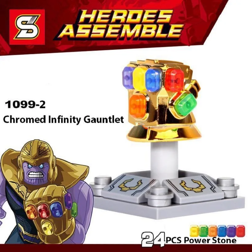 

Building Blocks Single Sale Chromed Infinity Gauntlet With 24Pcs Power Stones Thanos Toys Super Heroes Children Gift SY1099-2