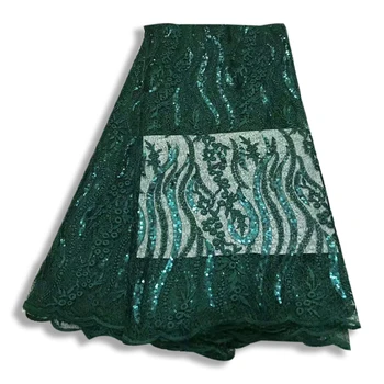 

High Quality African French Lace Fabric Latest Nigerian Lace Fabric Sequin Embroidery Organza Lace Fabric For Wedding Dress A002