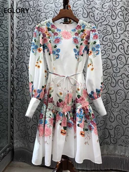 

Long Sleeve Dress 2019 Autumn Fashion Style Women O-Neck Charming Floral Print Knee-Length Party Beautiful Dress Clothing Ladies