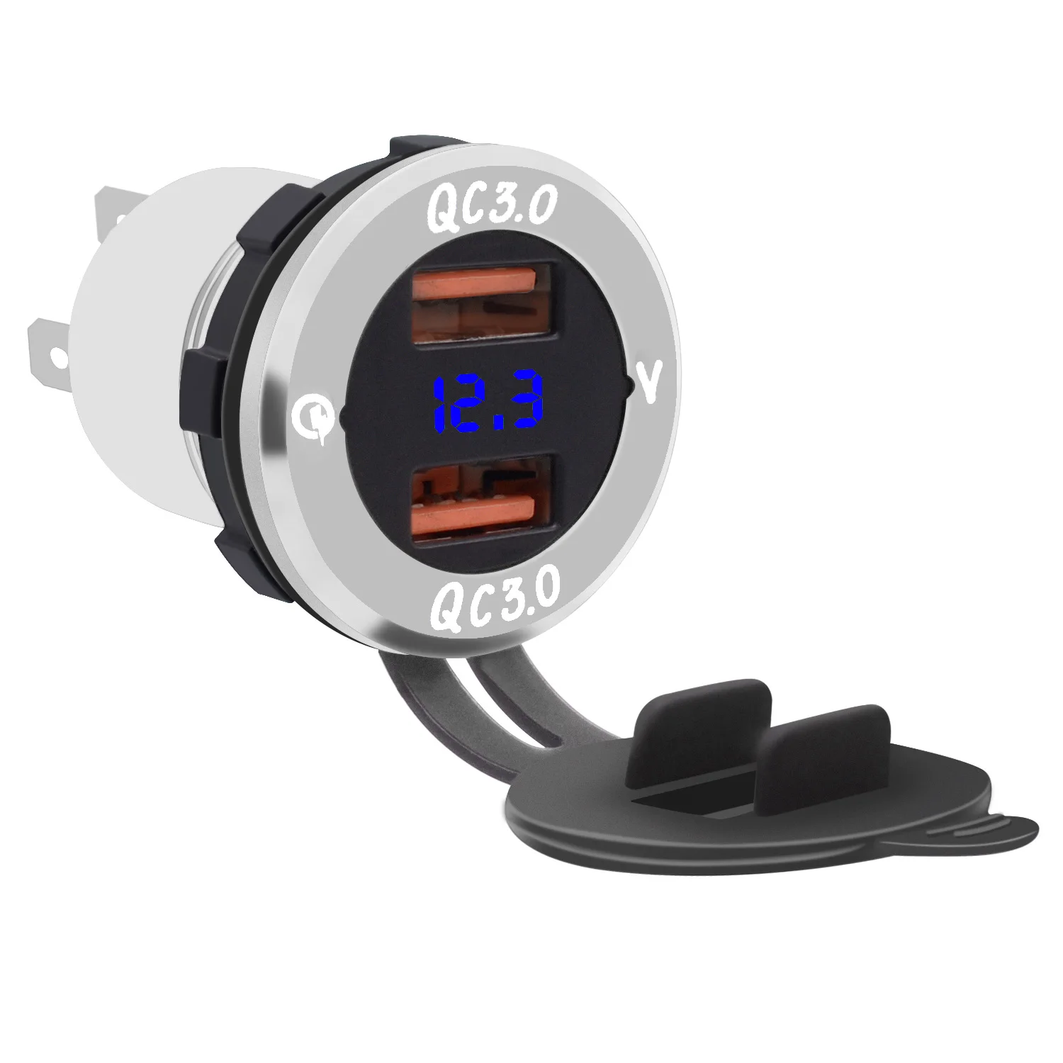 

Red Blue Green LED Digital Display Voltmeter 12V Dual QC 3.0 Dual USB Motorcycle Car Aluminum Double Fast Charge
