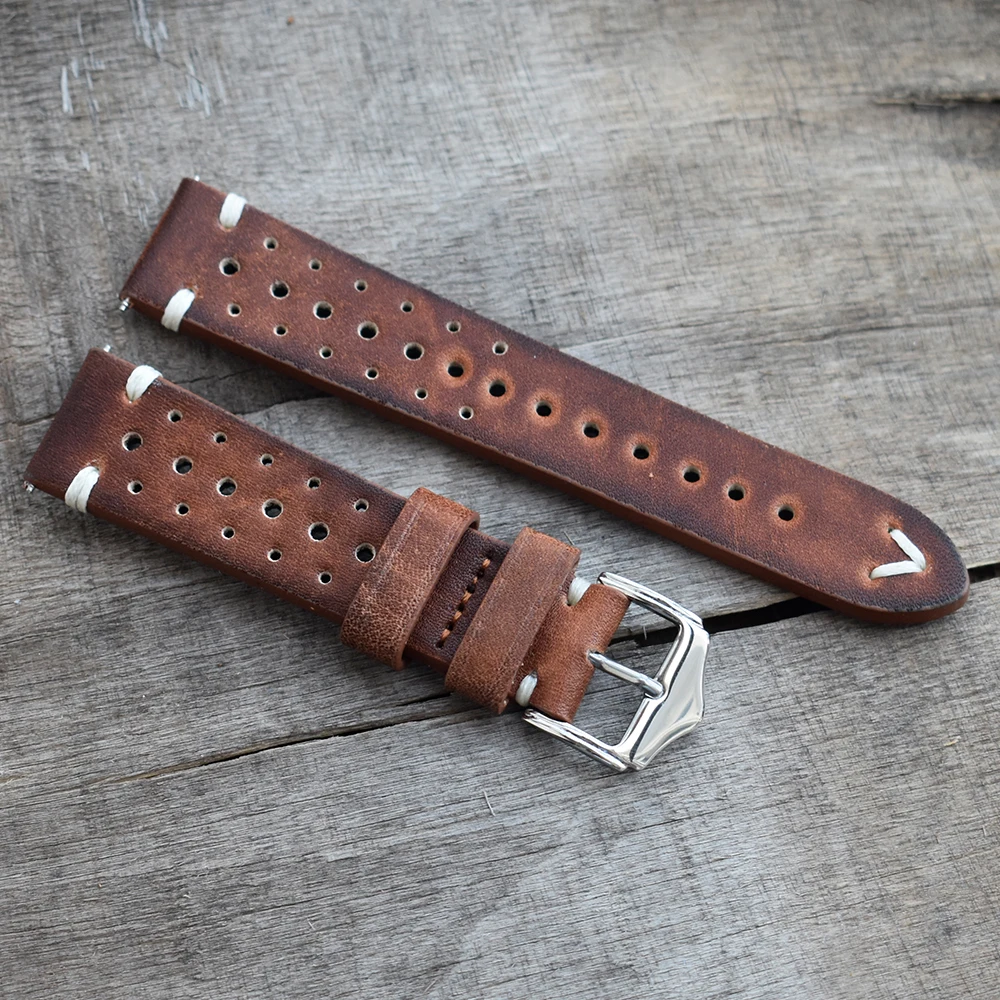 Vintage Genuin Leather Watchband 20mm 22mm 24mm Porous Breathable Handmade Stitching Watch Strap for Watch Accessories