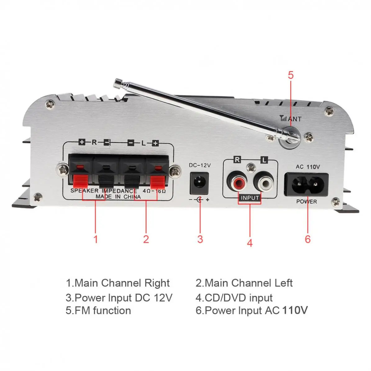 HY-803 2CH HI-FI Car Audio Power Amplifier FM Radio Player Support SD USB / DVD / MP3 Input for Car Motorcycle Home