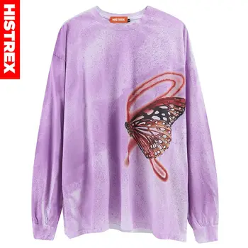 

HISTREX Tie-Dye Butterfly PrintedT Shirt Long Sleeve Men Women Brand Clothing T-shirt Hip Hop Male Slim Fit Streetwear 0SLA1#