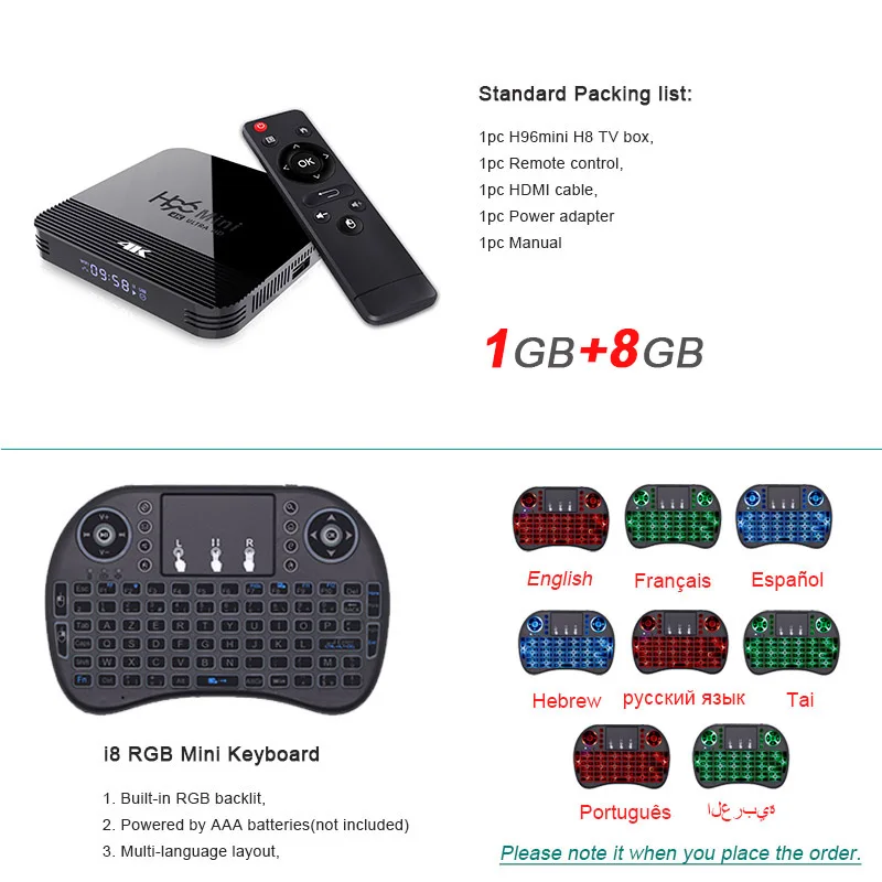 1GB 8GB i8RBG Смарт ТВ приставка H96 mini H8 Android 9,0 ТВ приставка RK3228A 1 GB/8 GB 2 GB/16 GB 2,4G 5G WiFi Bluetooth 4,0 4K 3D медиаплеер H96 приставка - Цвет: 1GB 8GB i8RBG