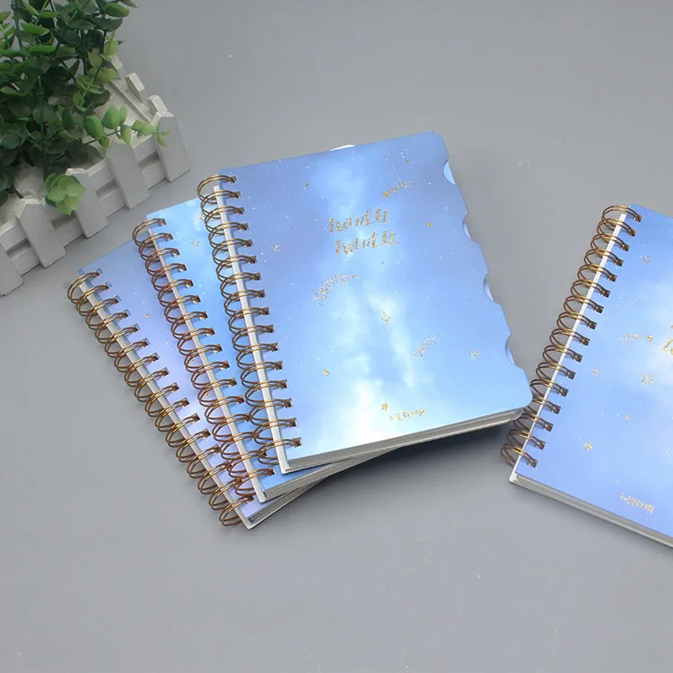

New creative sky stars school student hardcover coil spiral copy composition notebooks with index divider stationery A5 thick