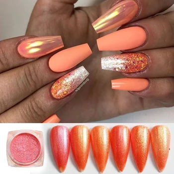 

6 Boxes/Set Green/Blue/Orange Series Nail Art Powder Colorful Chrome Pigment Dust Rubbing Pearl Nail Art Decorations