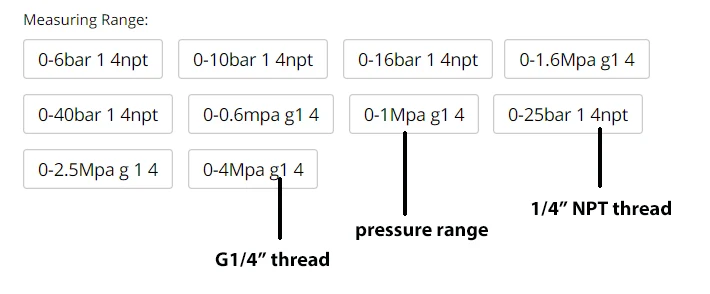 a 10bar, barra de pressão 16, calibre