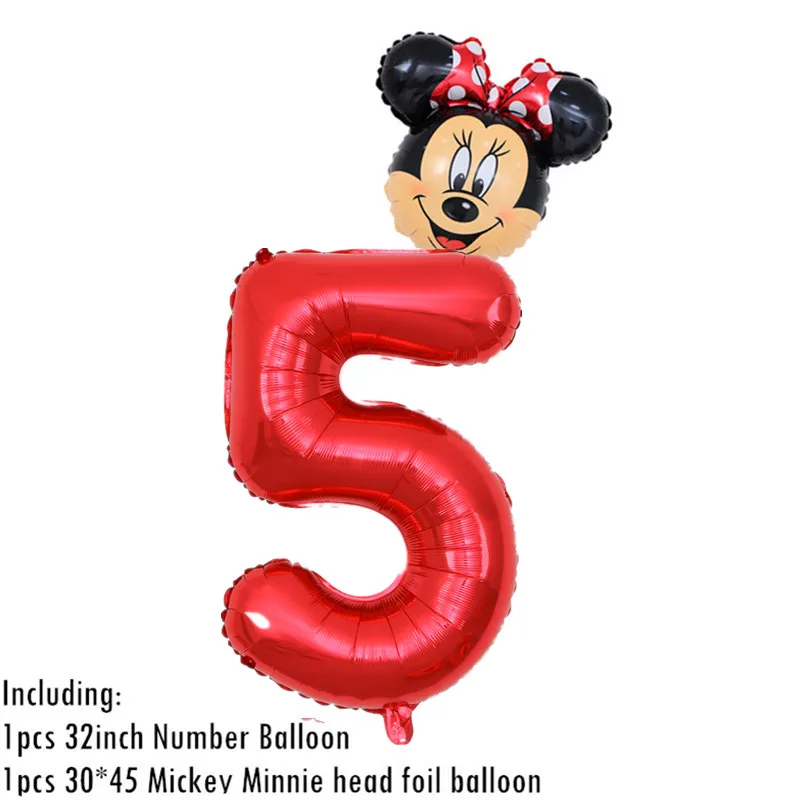 Partigos 32 дюймов красные, черные номер Фольга надувные шары Mickey воздушный шар "Минни" Рисунок От 1 до 5 лет детская футболка для мальчиков и девочек, День рождения Декор - Цвет: 2pcs